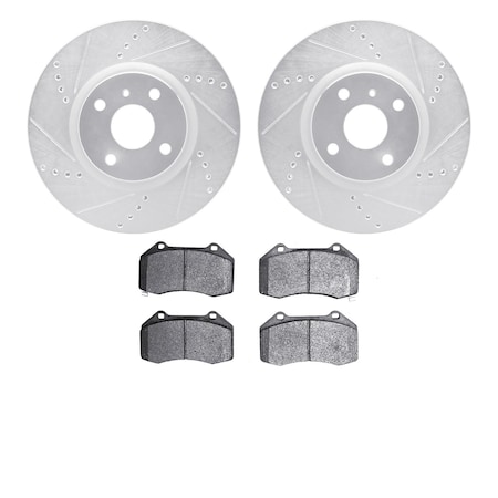 7302-80071, Rotors-Drilled And Slotted-Silver With 3000 Series Ceramic Brake Pads, Zinc Coated
